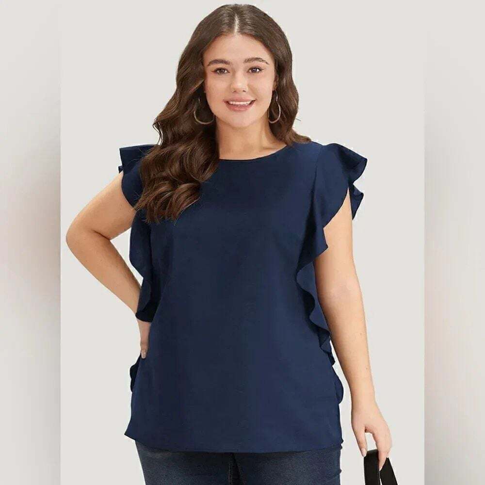 Plus Size 28 5x BloomChic Women's Blue Ruffle Sleeve Blouse Top Shirt